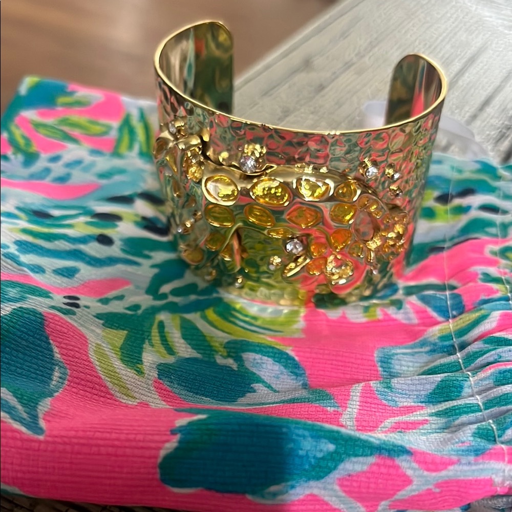 Gold Lilly Cuff Bracelet with Rhinestones